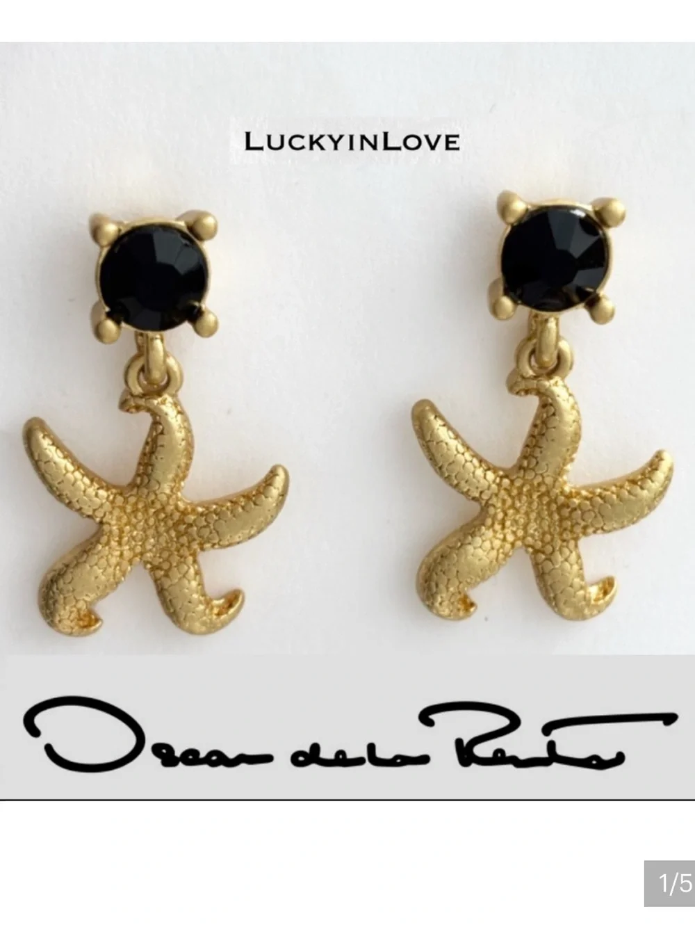 Oscar de la Renta Starfish Crystal drop earrings. Blue-Black Crystal